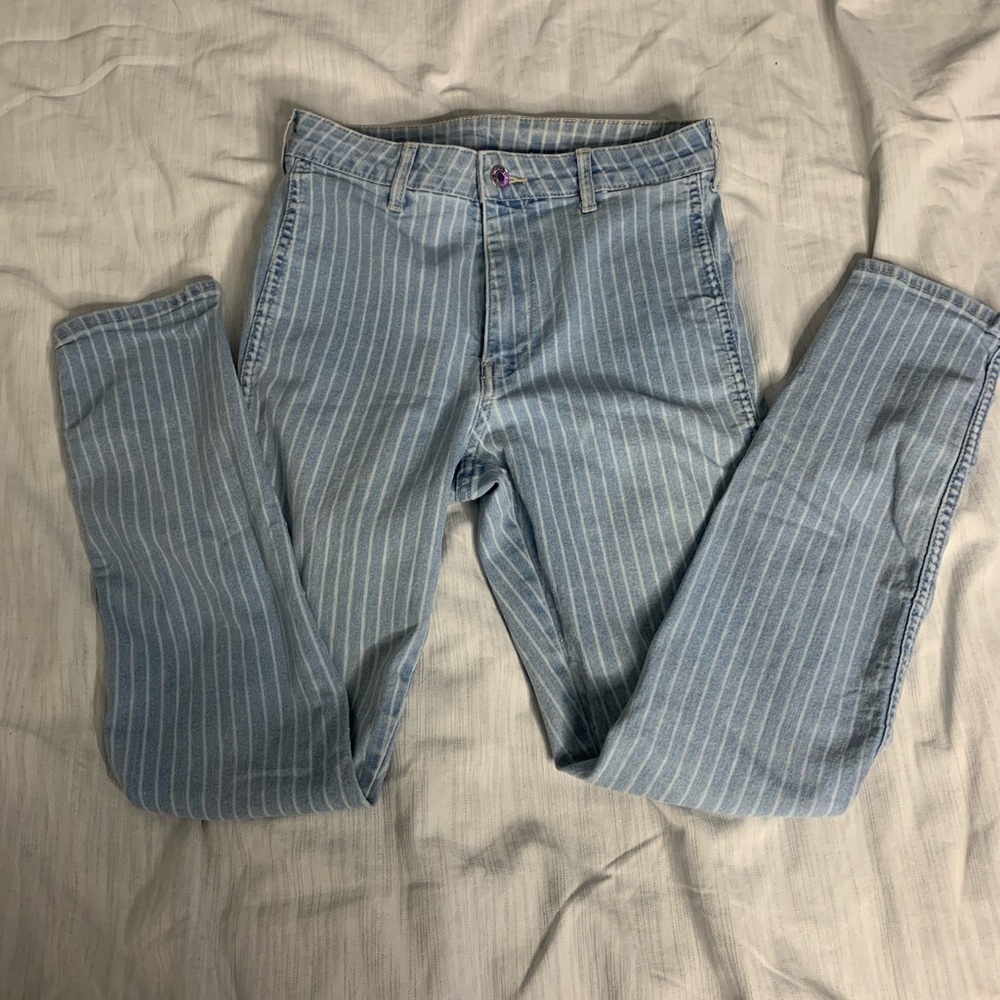 Blue with White Stripes Denim Jeans